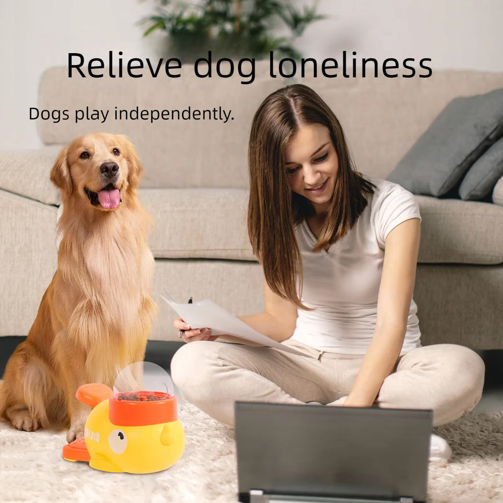 Yellow Rubber Duck-Shaped Interactive Feeder for Dogs and Cats: a Treat Dispensing Puzzle Toy Designed for Pet Training