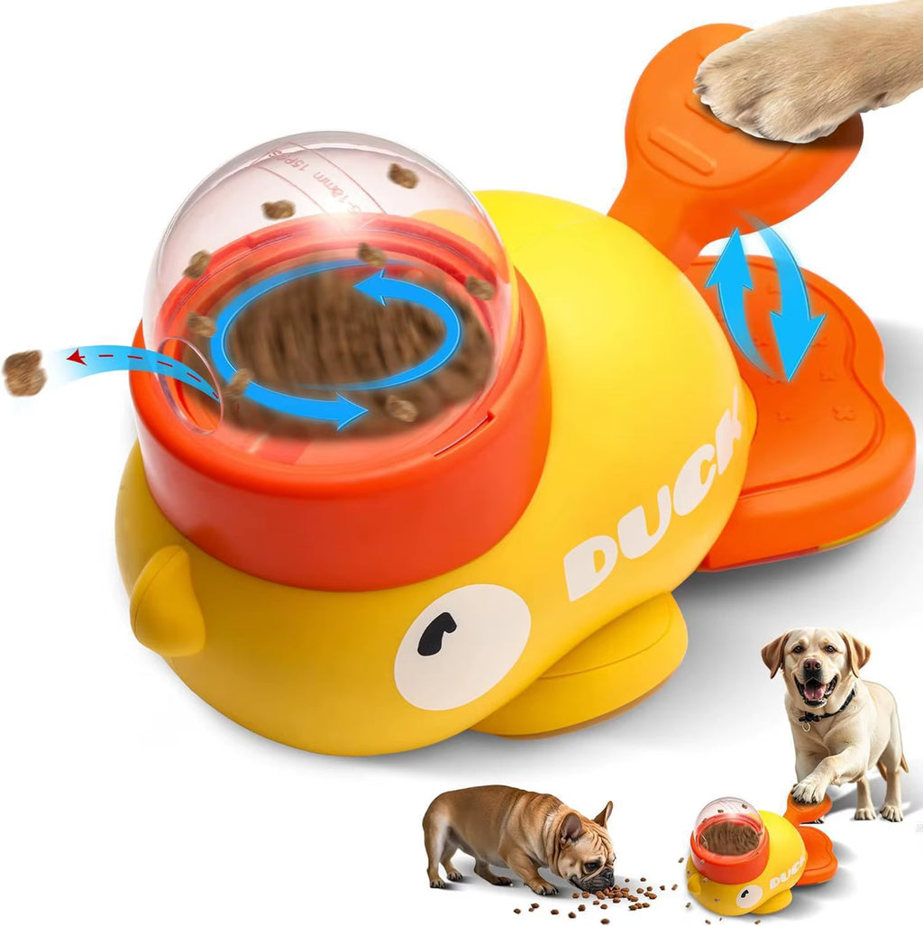 Yellow Rubber Duck-Shaped Interactive Feeder for Dogs and Cats: a Treat Dispensing Puzzle Toy Designed for Pet Training